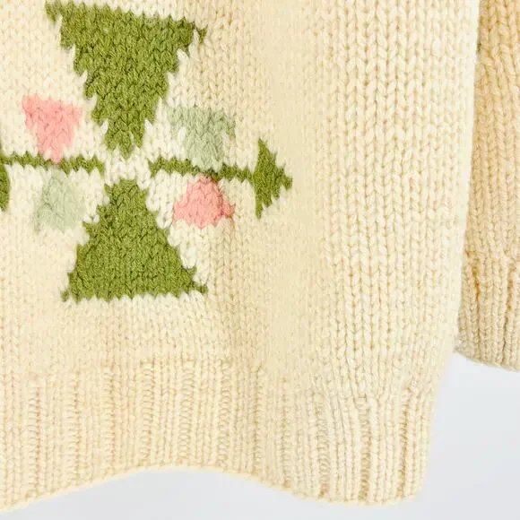 Vintage 80s Outback Red Cream Wool Heavy Knit Geometric Pastel Sweater - Picture 5 of 8